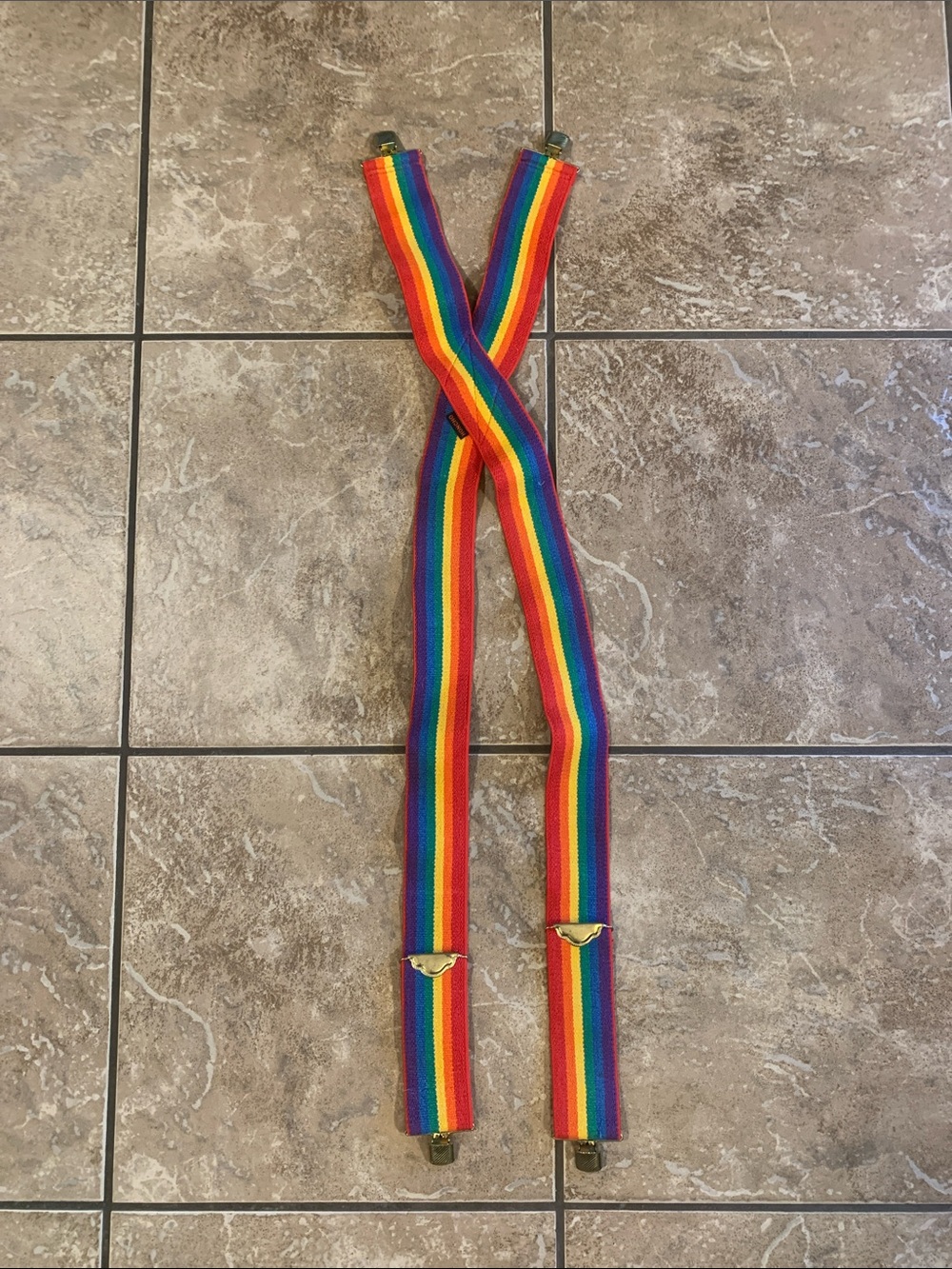 Vintage Honcho Rainbow Suspenders - Bright Multicolor Striped Elastic